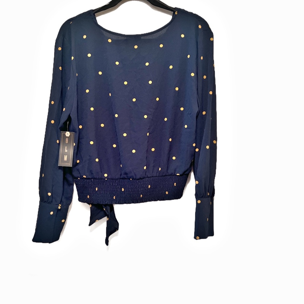 Elegant Navy Polka Dot Blouse with Bow Accent - Picture 4 of 8